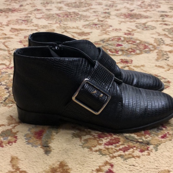 H&M boot  black. Faux leather.  Silver buckle.  Size 38. EUC - Picture 2 of 4